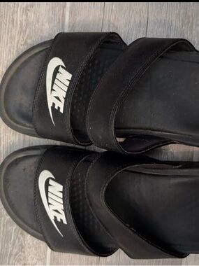 Nike Black Slides with White Swoosh
